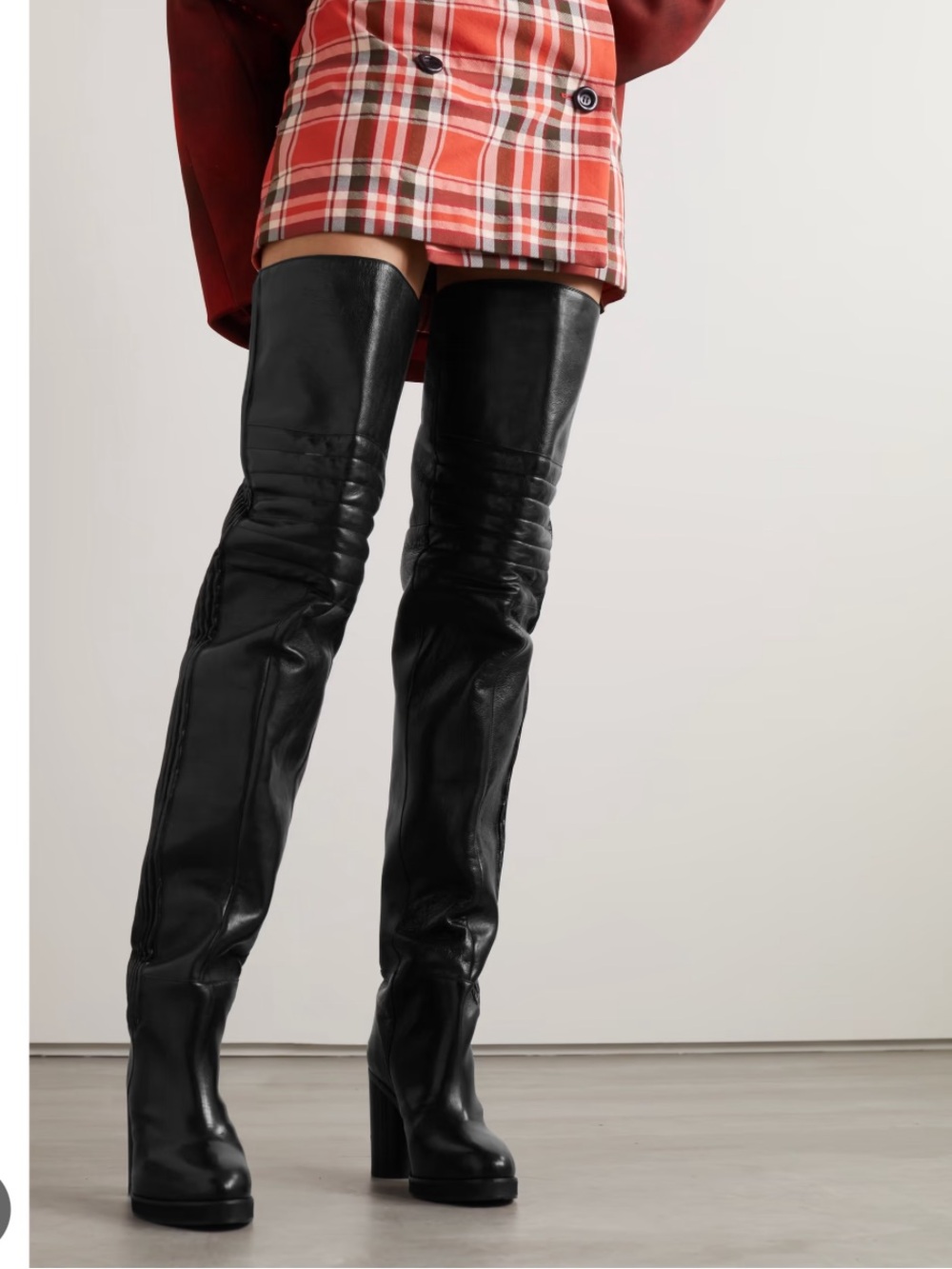 Isabel Marant Black Leather Over-The-Knee Block Heel Boots